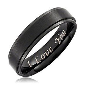 I Love You - Engraved Unisex Womens Titanium Wedding Band Black 6mm. Lightweight